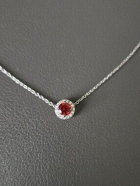 Classic Sterling Silver Garnet Halo Solitaire Necklace 925 Silver